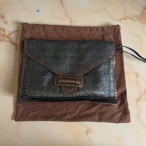 CARLA MANCINI Brown Leather Oversized Envelope Clutch Bag w/ Dustbag